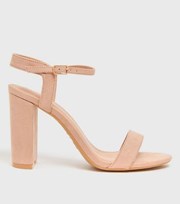 New Look Pale Pink Suedette 2 Part Block Heel Sandals